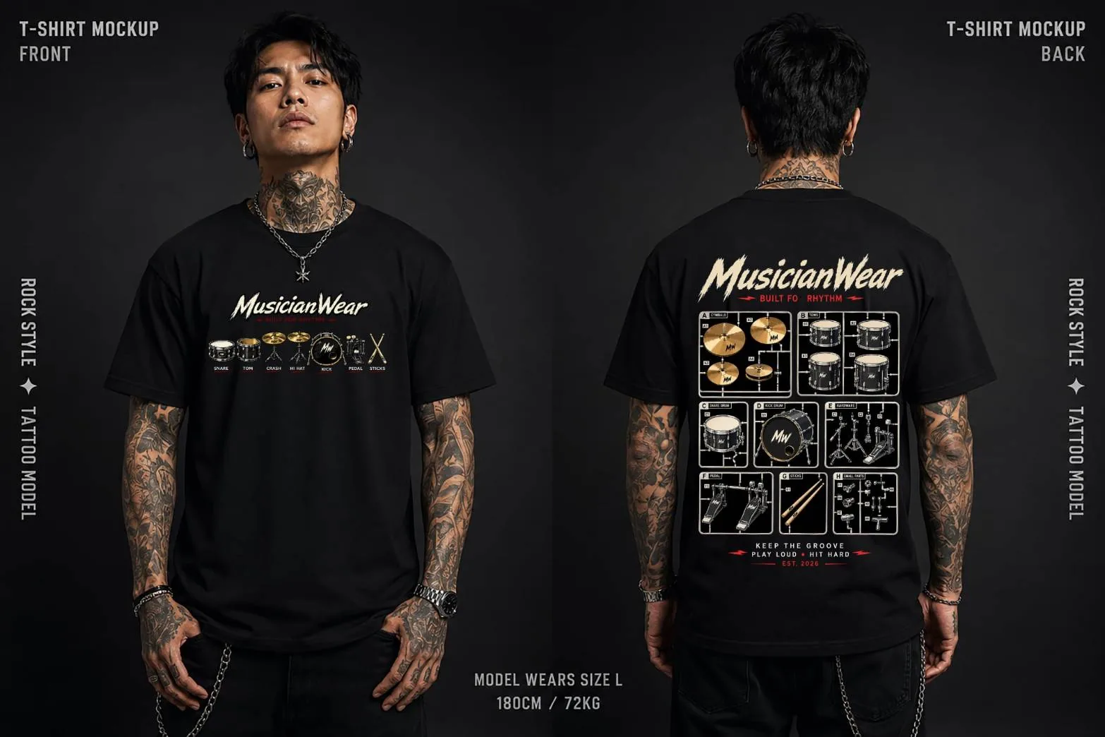 ตัวอย่างเสื้อธีมดนตรี · หน้าและหลัง